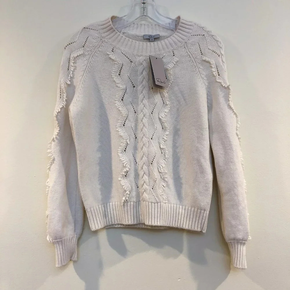 NEW Rails Francis Knit Lace Crew Neck Wool Cashmere Sweater in Ivory Women's XS - Picture 2 of 6